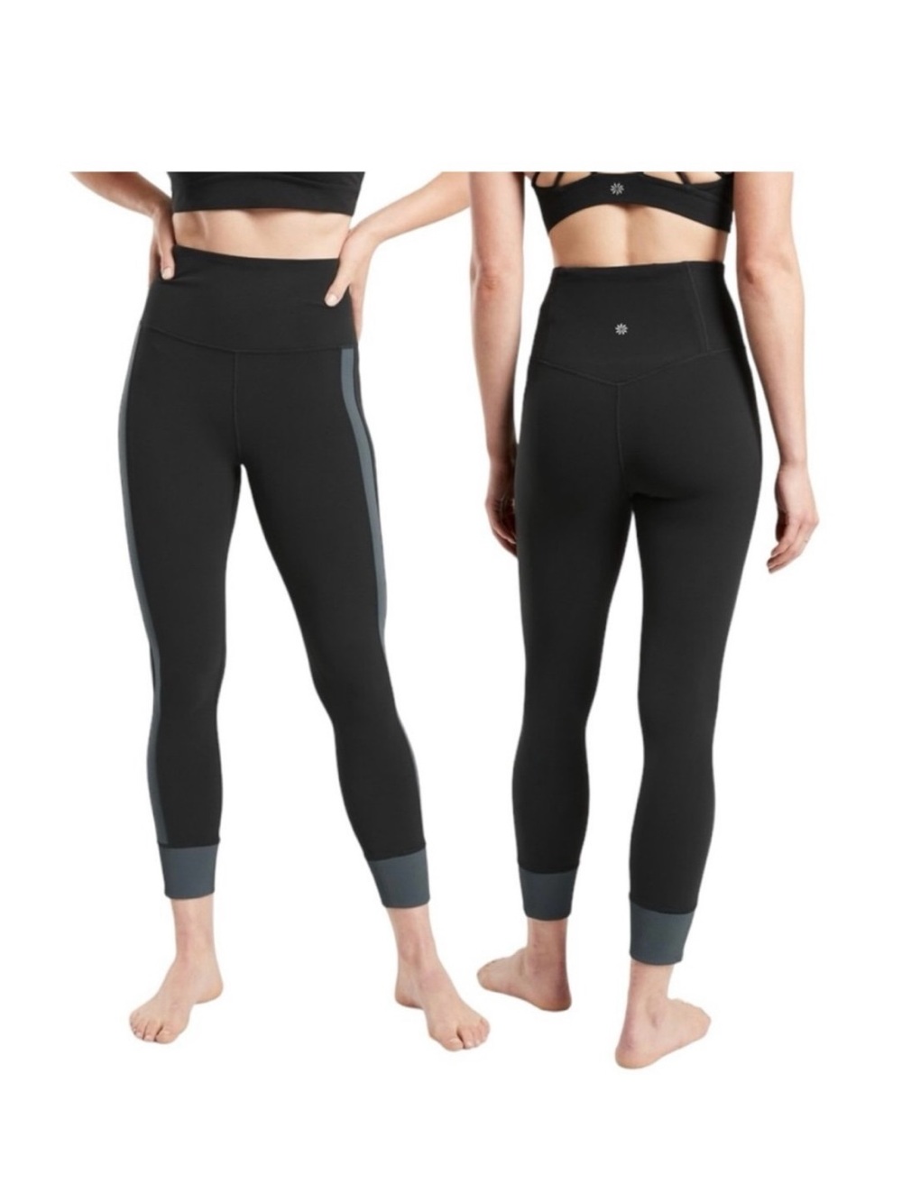 Athleta Black Leggings with Gray Side Panels & Cuffs